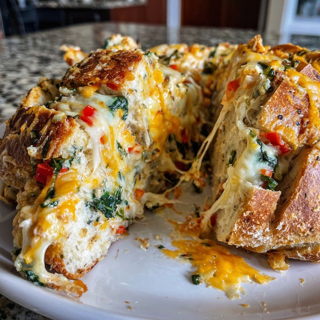 Super Bowl Cheesy Veggie Pull Apart Bread