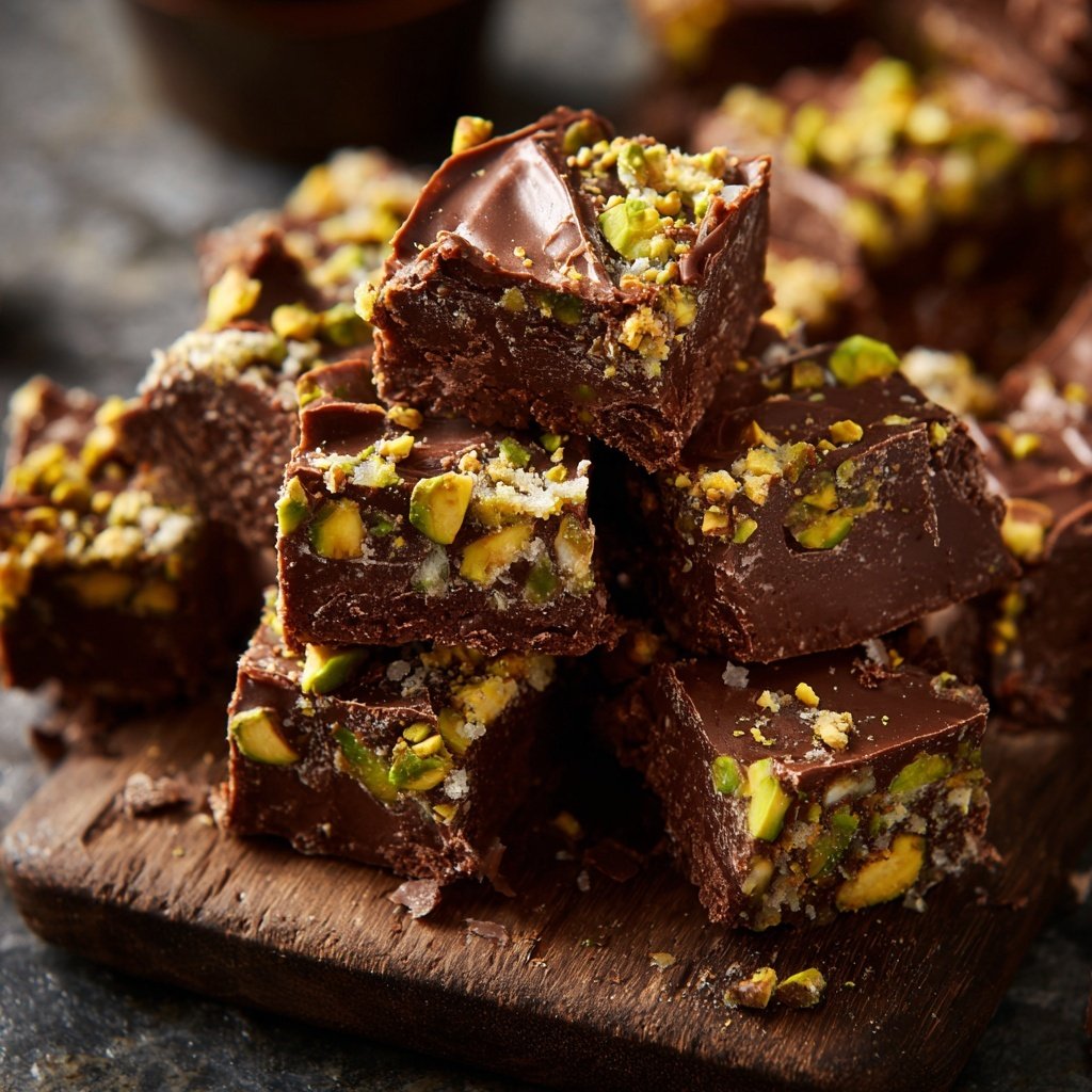 Chocolate Pistachio Coconut Fudge Bites
