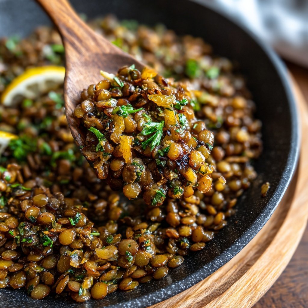 Roasted Lemon Garlic Lentil Skillet