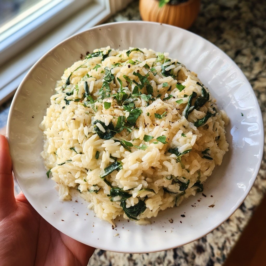 Creamy Garlic Rice with Spinach