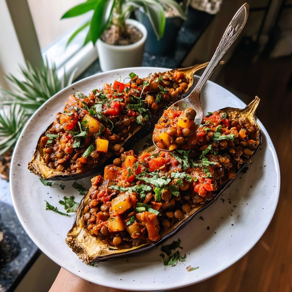 Healthy Lentil Stuffed Eggplant