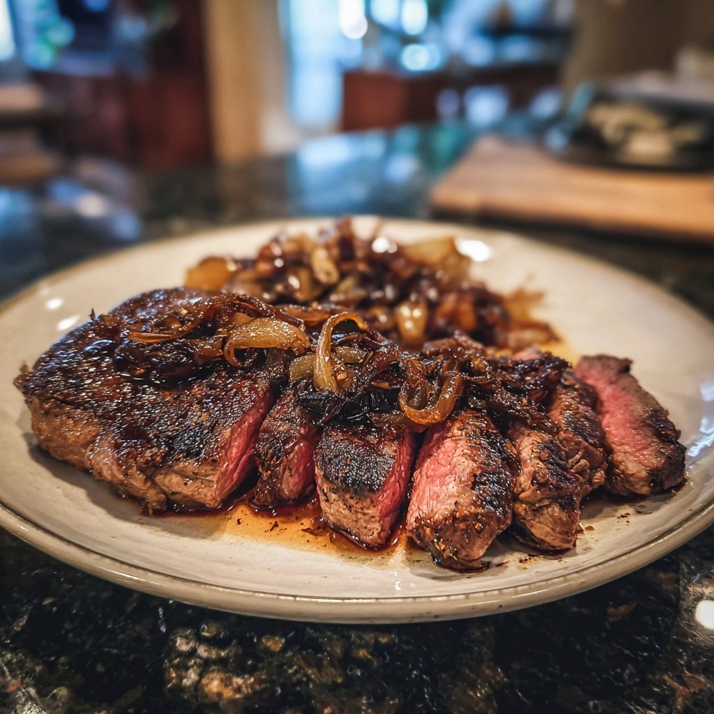Steak with Balsamic Shallots